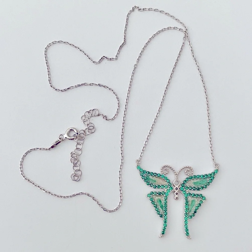 🦋925 Silver green butterfly necklace